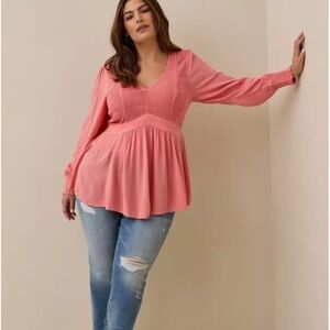 Torrid Coral Pink Babydoll Crinkle Gauze Smocked Top Sz 2 NWT